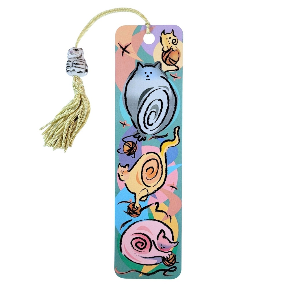 Vintage Y2K Colorful Cats beaded Bookmark Evelia Garcia 2001 Antioch BTBM-620538